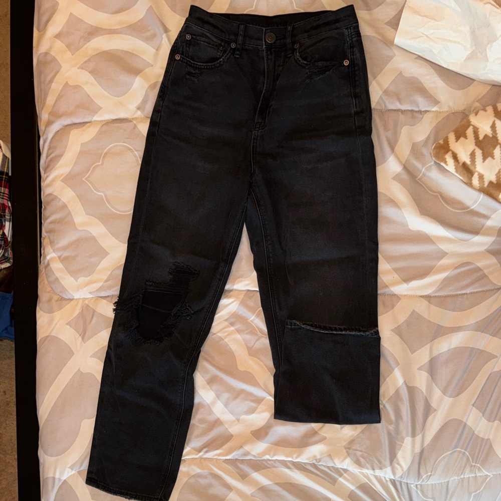 American Eagle Outfitters Black Distressed High-Rise Jeans
